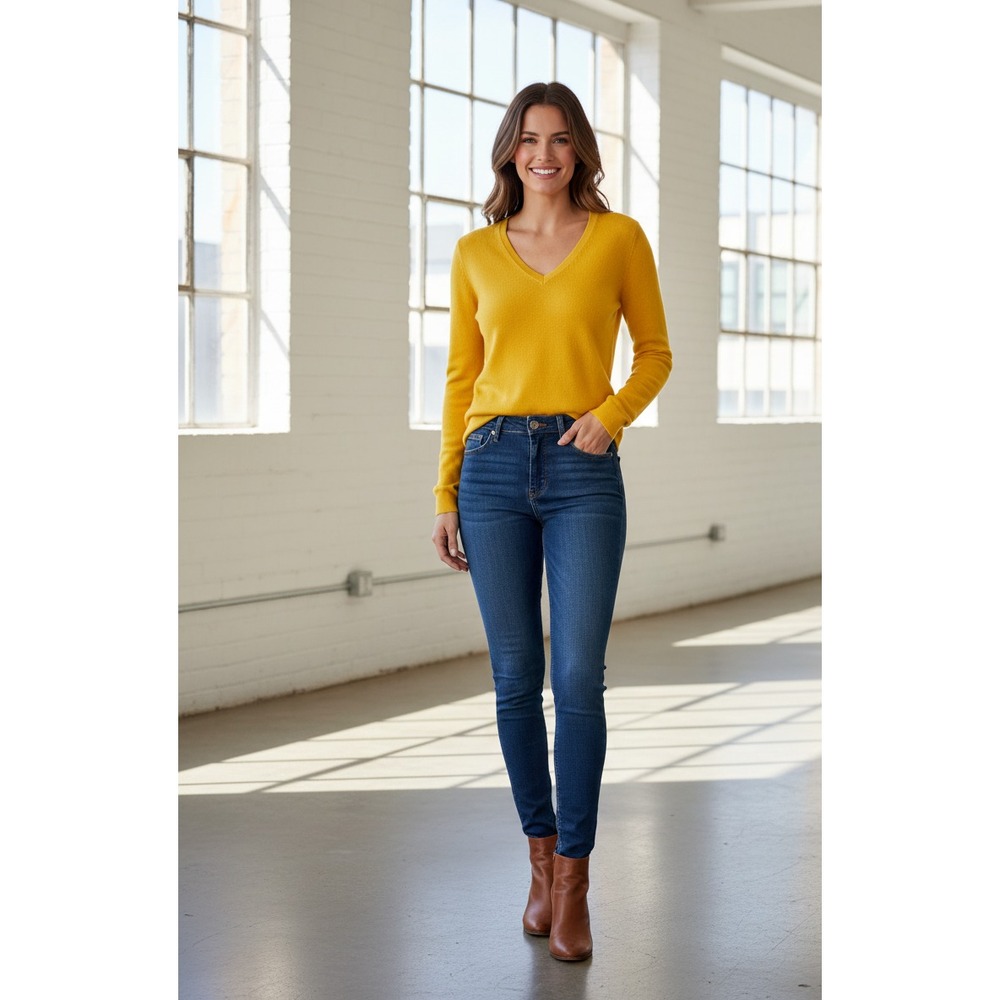 Sutton Studio Sweater Womens XS Yellow Knit Cashmere Modern Classic Warm Wear